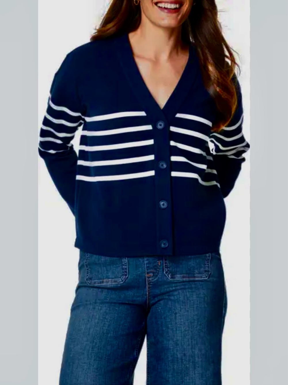 💙NWOT SPANX air essentials Navy and Cream Striped Cardigan💙
